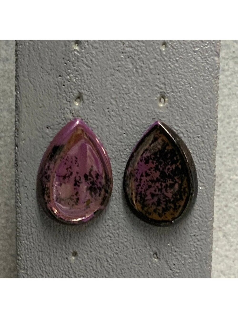 Retro Teardrop Pierced Earrings 1.25 As Is In Purple Black Mixed Funky Glossy